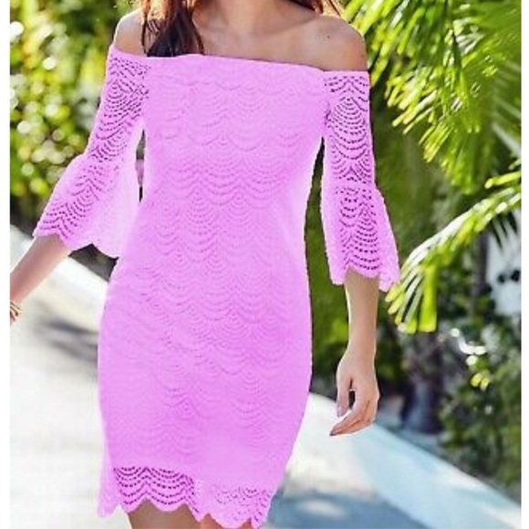 Lily Pulitzer NWT Off The Shoulder Dress in Lilac Rose - Picture 2 of 9